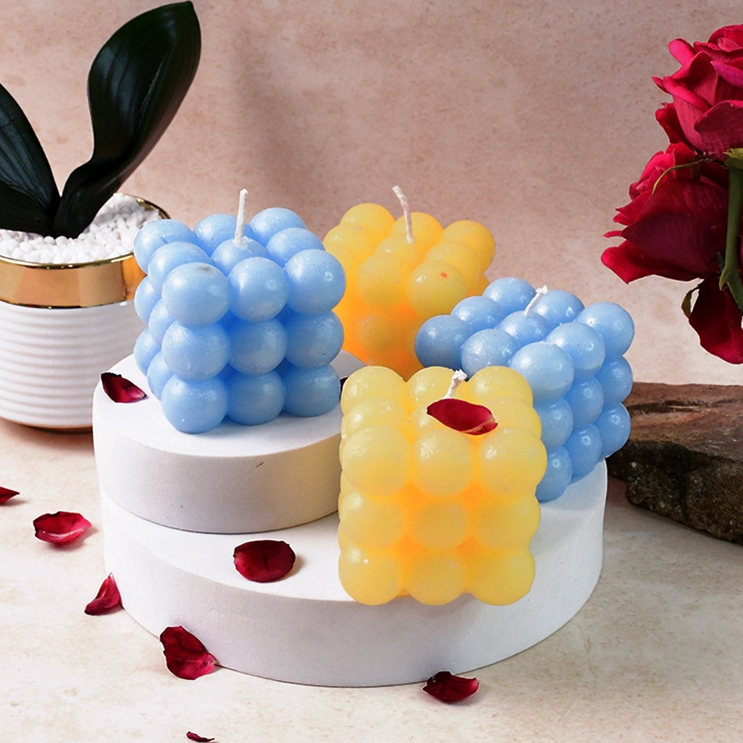 Colorful Cube Shaped Wax Candles (4 Pc) signaturekarts