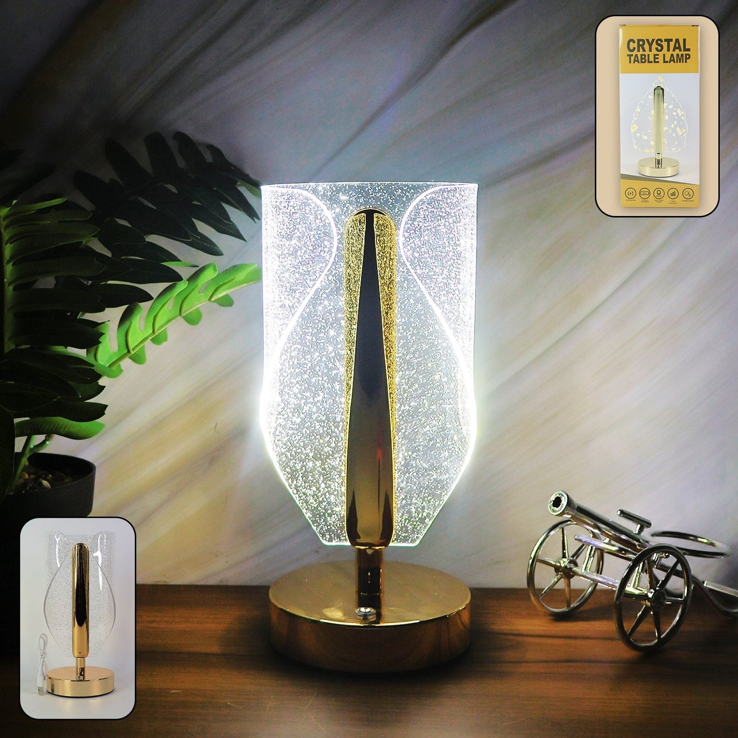 Luxury Crystal Table Lamp with USB Charging (1 Pc) signaturekarts