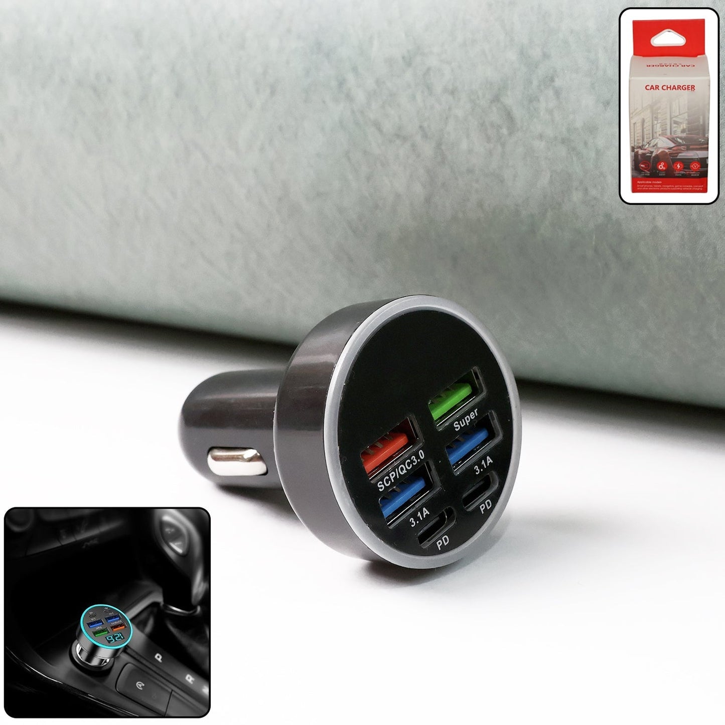Multi-Port Fast Car Charger for 12V/24V Vehicles – 4-USB Smart Adapter signaturekarts
