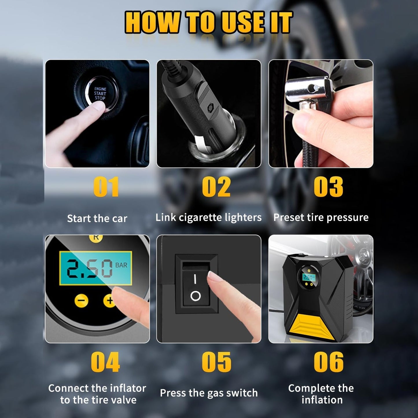 Mini Digital Portable Car Tyre Air Compressor - (1 Pc) signaturekarts