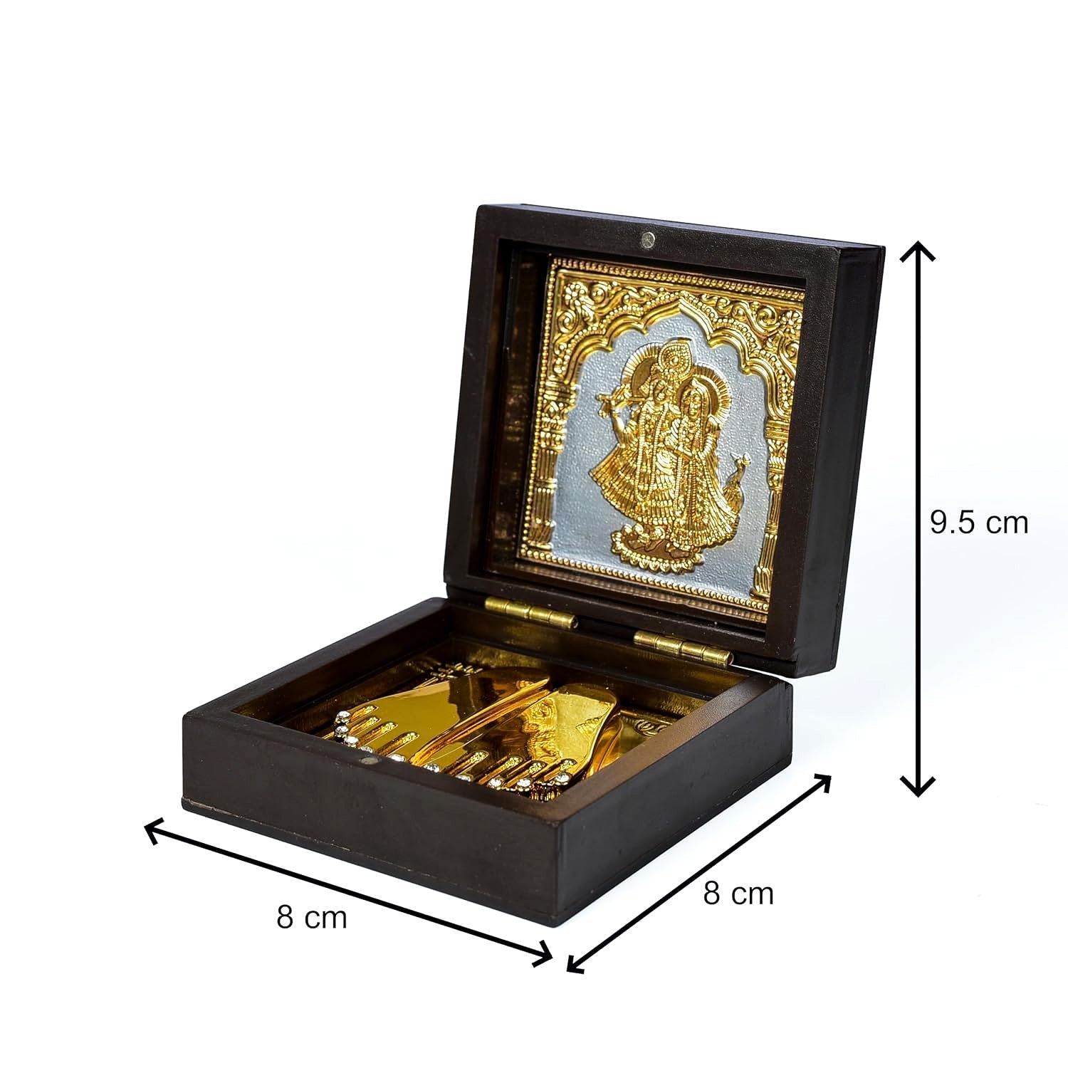 Golden Charan Paduka in Wooden Box – Spiritual Gift & Pooja Accessory signaturekarts