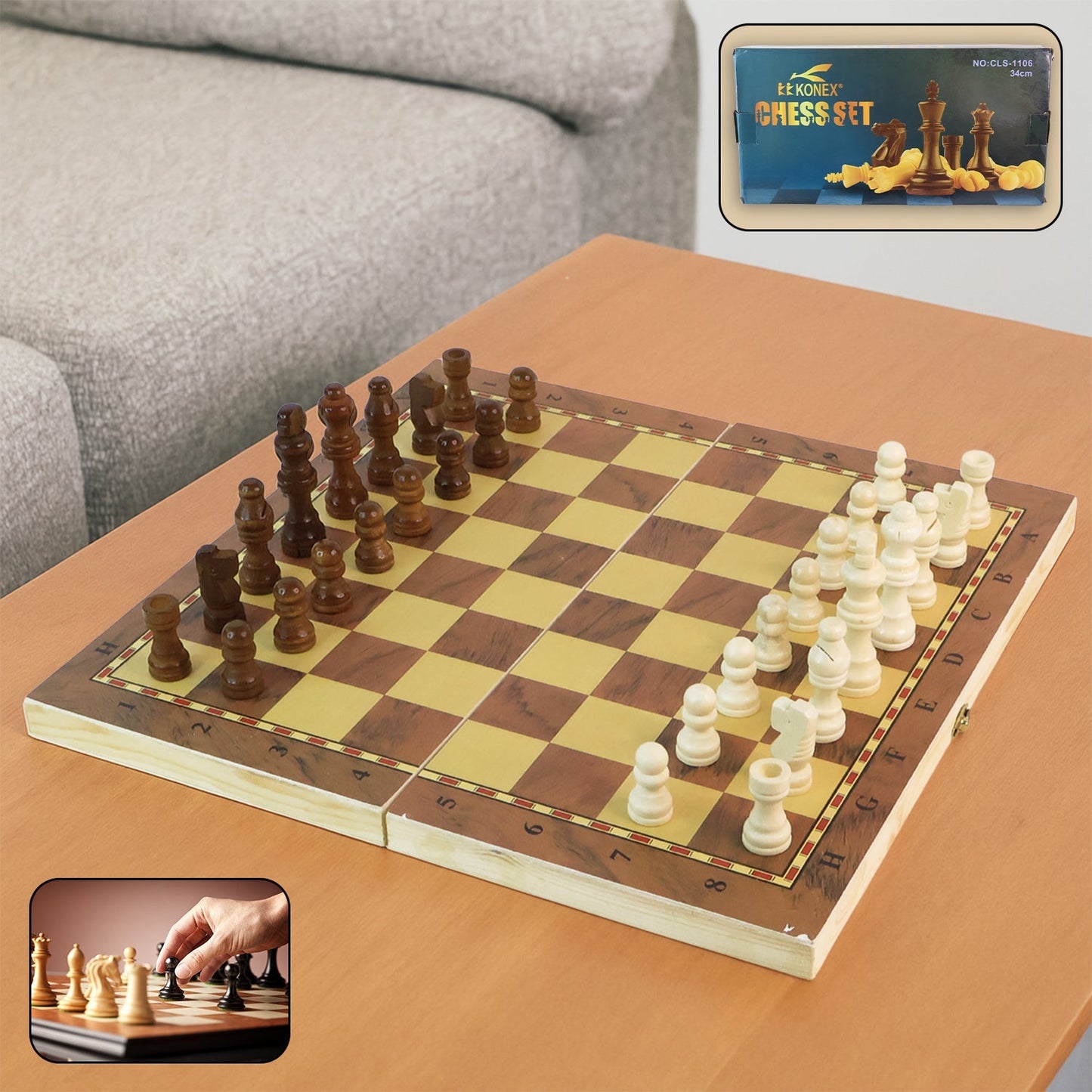 Foldable Wooden Chess Board Set (30 × 30 Cm / 1 Set) signaturekarts