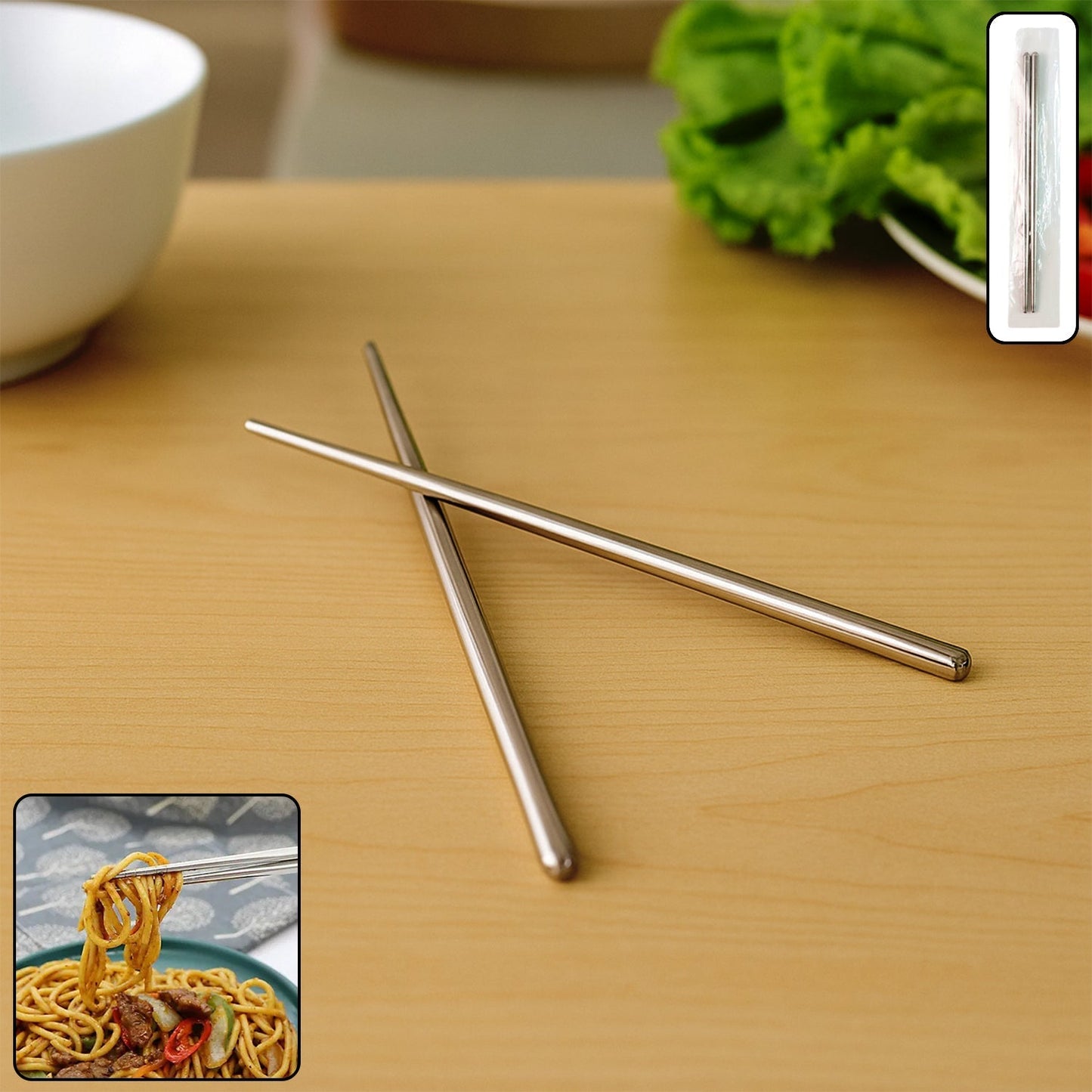 Premium Stainless Steel Reusable Chopsticks (2 Pc) signaturekarts