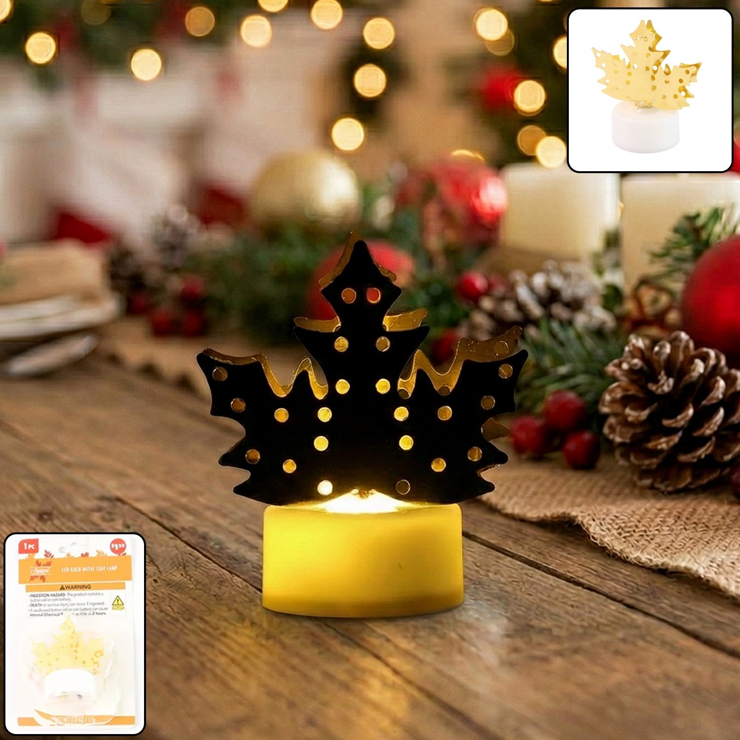 Christmas Decorative LED Gold Metal Leaf Diya Lamp, Diwali (1 Pc) Signature Kart