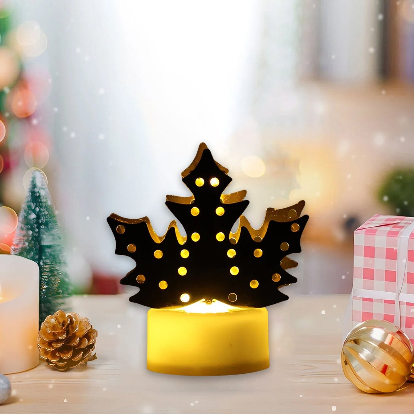 Christmas Decorative LED Gold Metal Leaf Diya Lamp, Diwali (1 Pc) Signature Kart