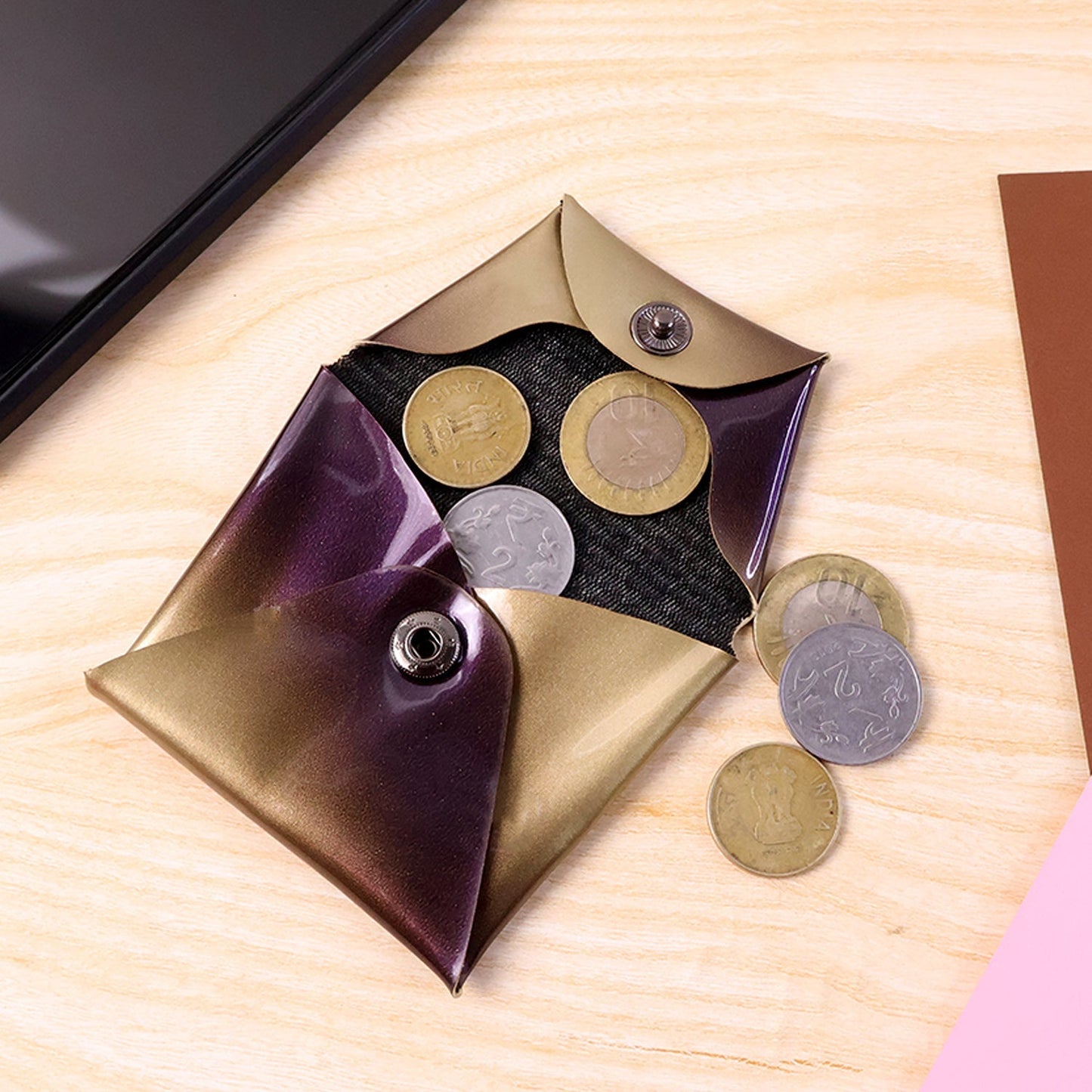 Premium Foldable PU Leather Coin Pouch (1 Pc) signaturekarts