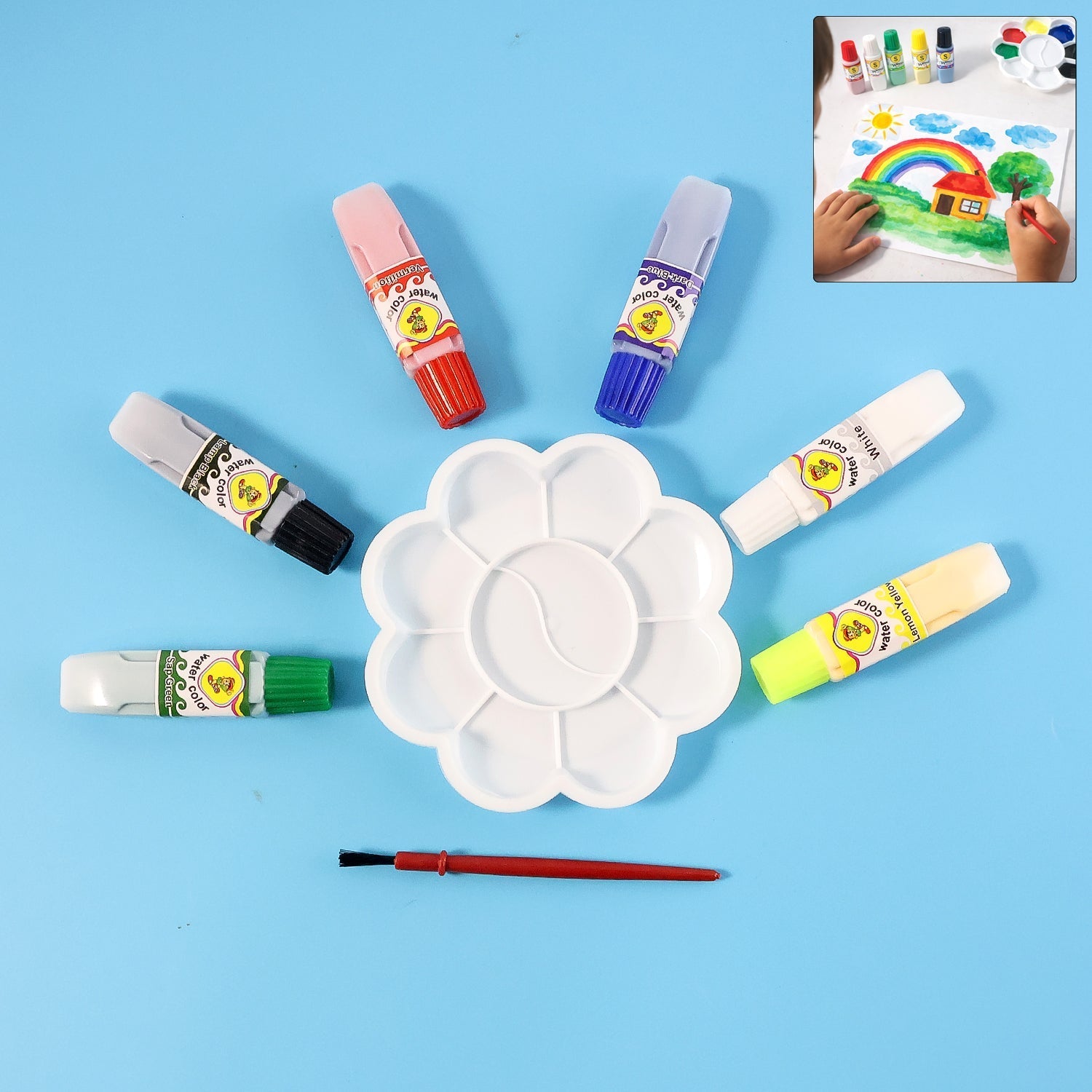 Kids Water Colour Painting Set with Brush & Mixing Palette (1 Set) The Morsignaturekarts