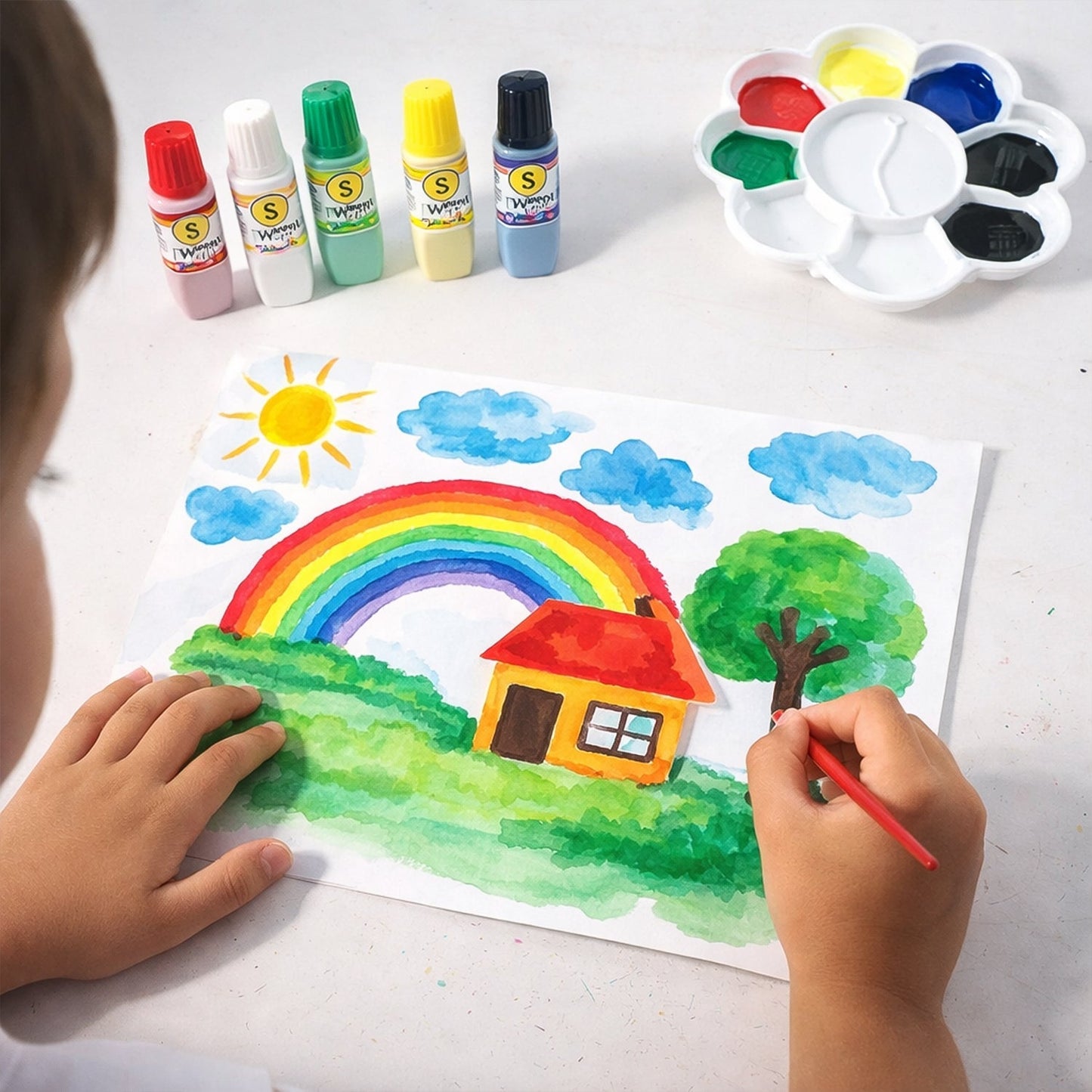 Kids Water Colour Painting Set with Brush & Mixing Palette (1 Set) The Morsignaturekarts