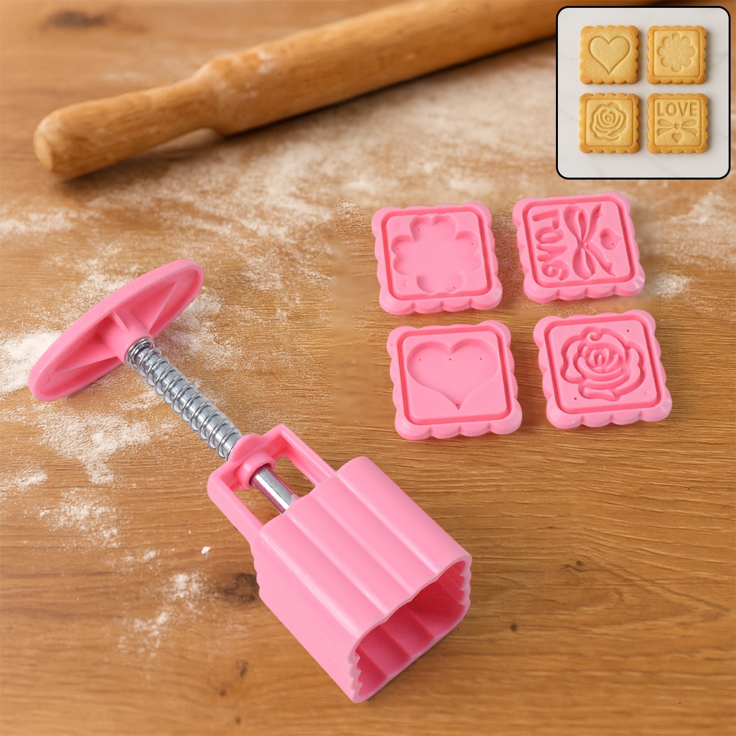 Multipurpose Cookie Biscuit Stamp Mold Set with Press Handle signaturekarts