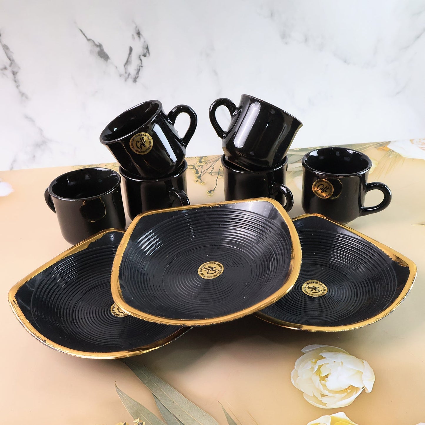 Sweet Buzz 9-Piece Seashell Ceramic Cup Set – Ideal for Home & Gifts signaturekarts