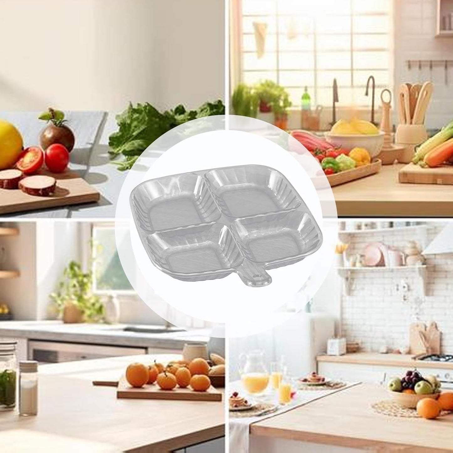 Plastic Kitchen Trays for Serving (4 Compartment / 1 Pc) Signature kart