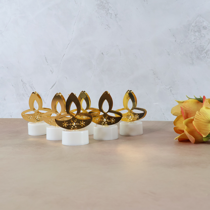 Golden Diya Shaped LED Tealight Candles (6 Pc) signaturekarts