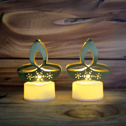 Golden Diya Shaped LED Tealight Candles (12 Pc) signaturekarts