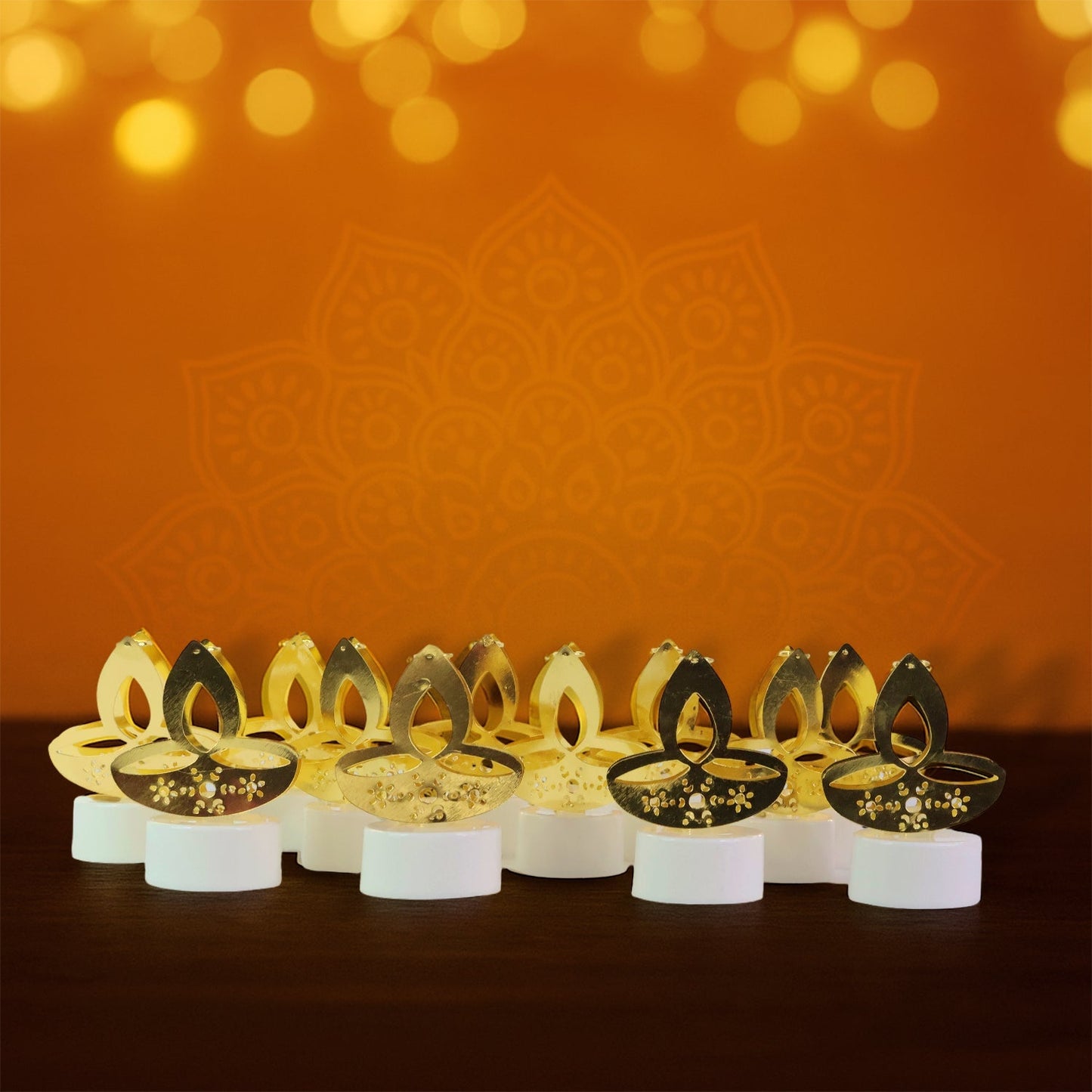 Golden Diya Shaped LED Tealight Candles (12 Pc) signaturekarts