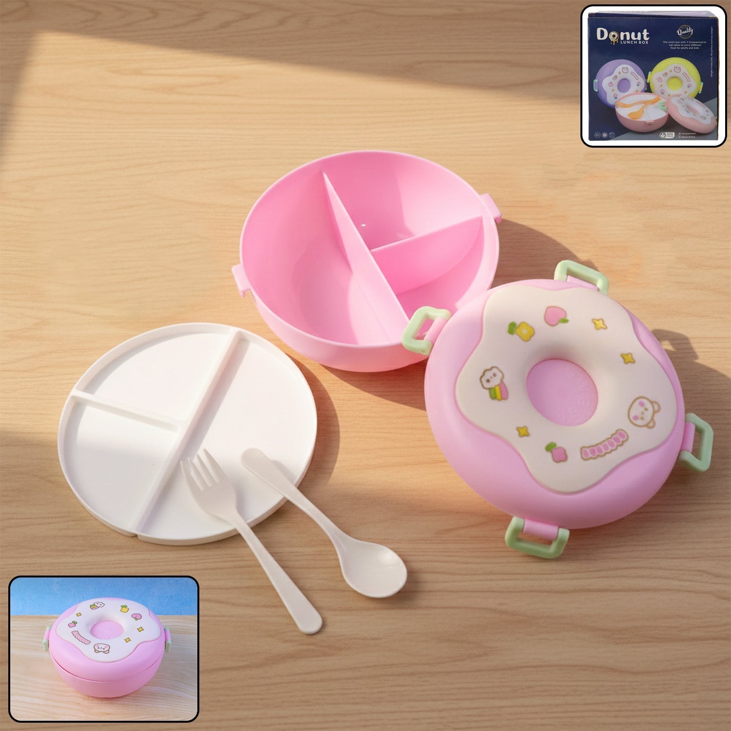 Donut Shaped Double Insulated 3 Compartment Lunch Box (1 Pc / Mix Color) Signaturekarts