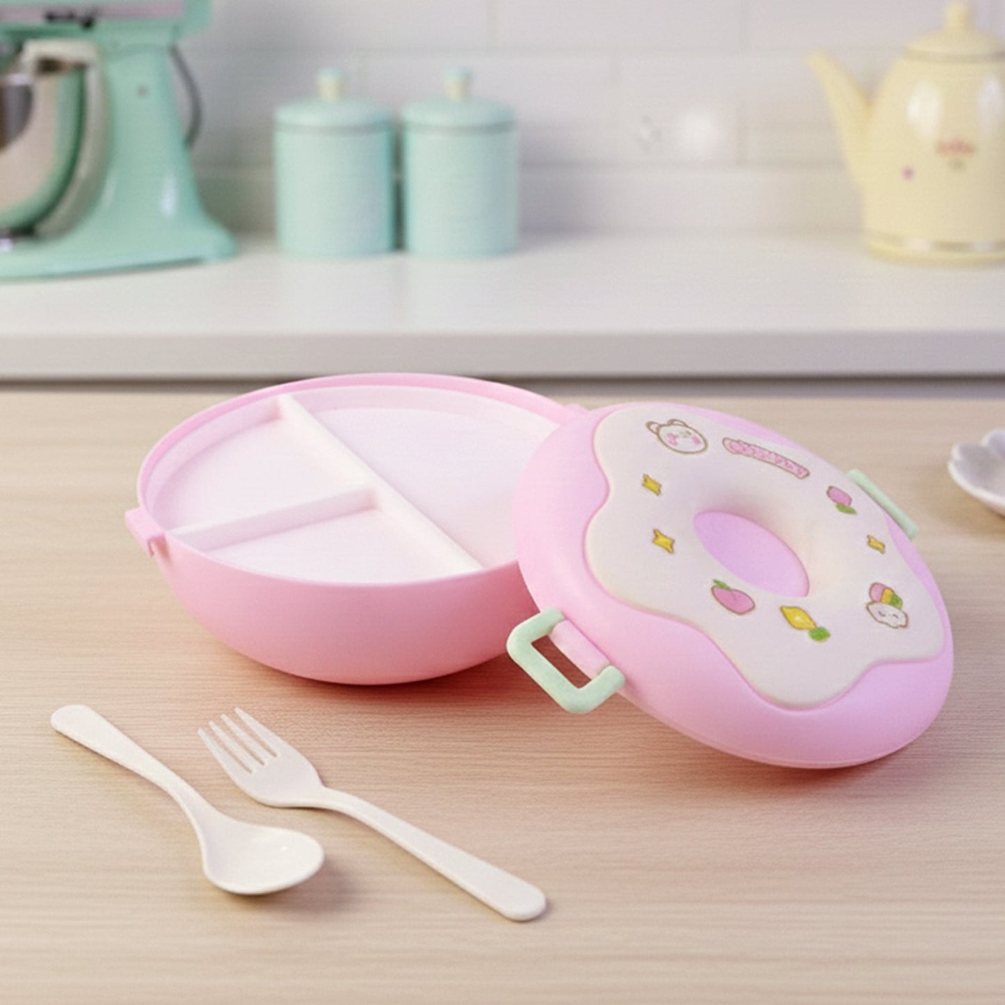 Donut Shaped Double Insulated 3 Compartment Lunch Box (1 Pc / Mix Color) Signaturekarts