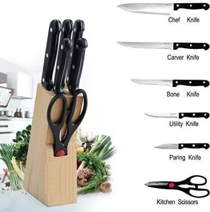 Kitchen Knife Set with Wooden Block and Scissors (5 pcs, Black) signaturekarts