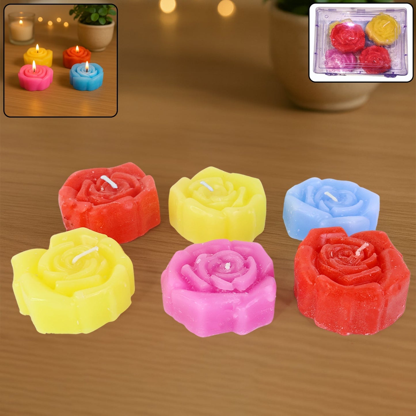 Rose Shaped Wax Candle Set (6 Pc) signaturekarts