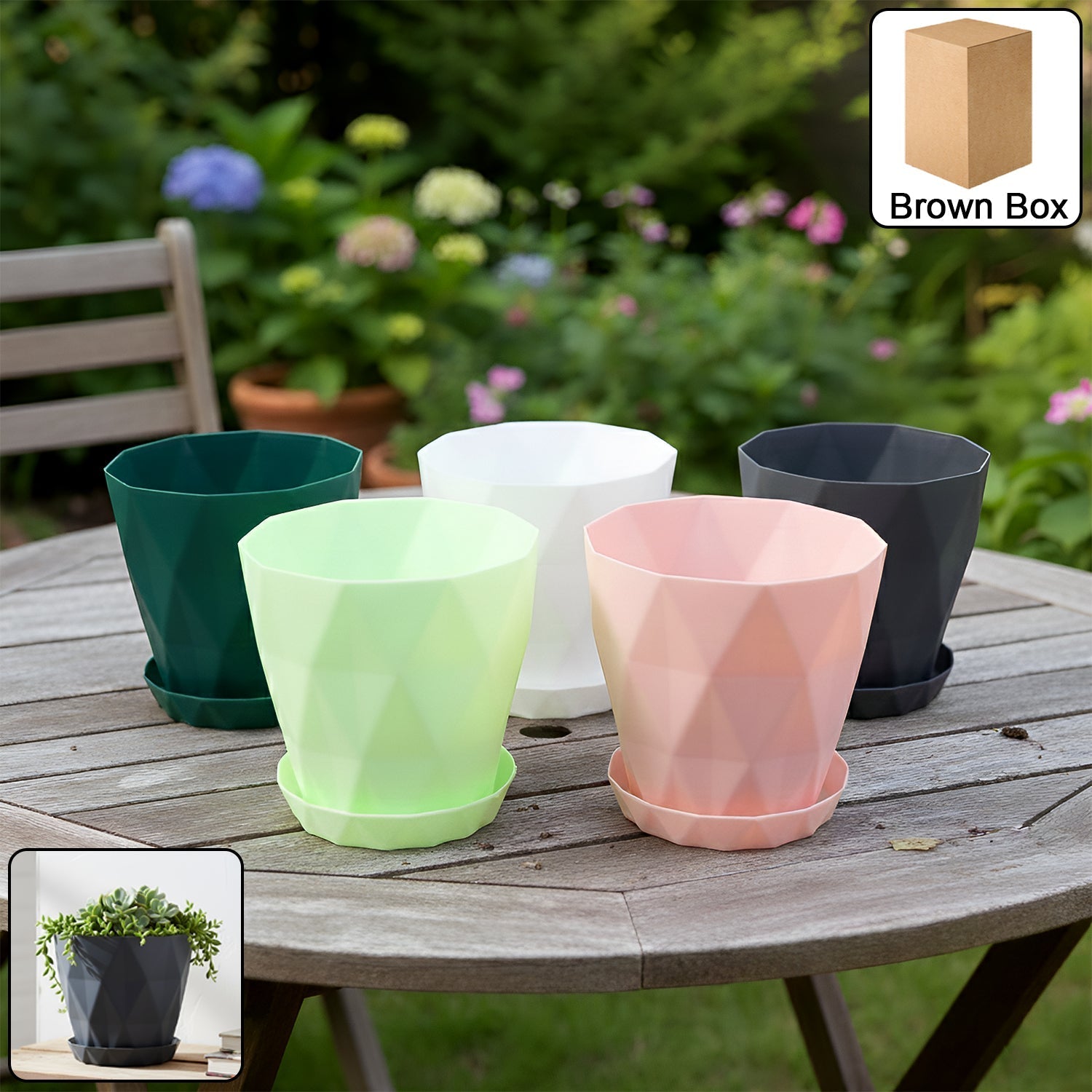 Diamond Design Plastic Flower Pot Set with Drain Tray (5 Pc) The Morsignaturekarts