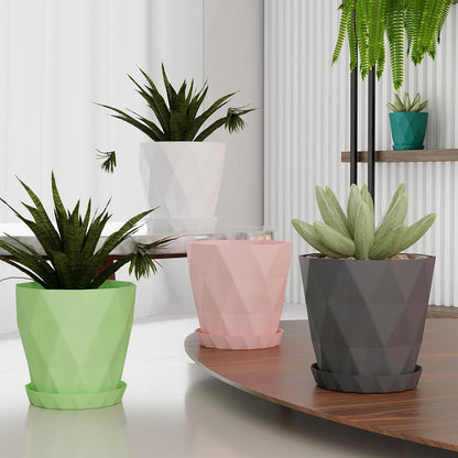 Diamond Design Plastic Flower Pot Set with Drain Tray (5 Pc) The Morsignaturekarts