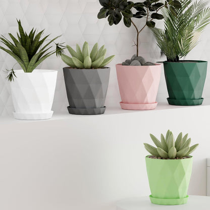 Diamond Design Plastic Flower Pot Set with Drain Tray (5 Pc) The Morsignaturekarts