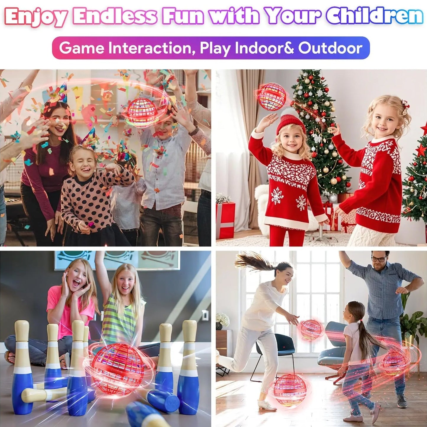 Flying Ball Toys, USB Rechargeable Built-in RGB Lights 360°Rotating Magic Controller signaturekarts
