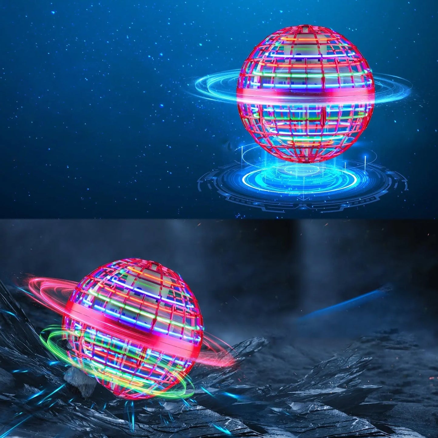 Flying Ball Toys, USB Rechargeable Built-in RGB Lights 360°Rotating Magic Controller signaturekarts