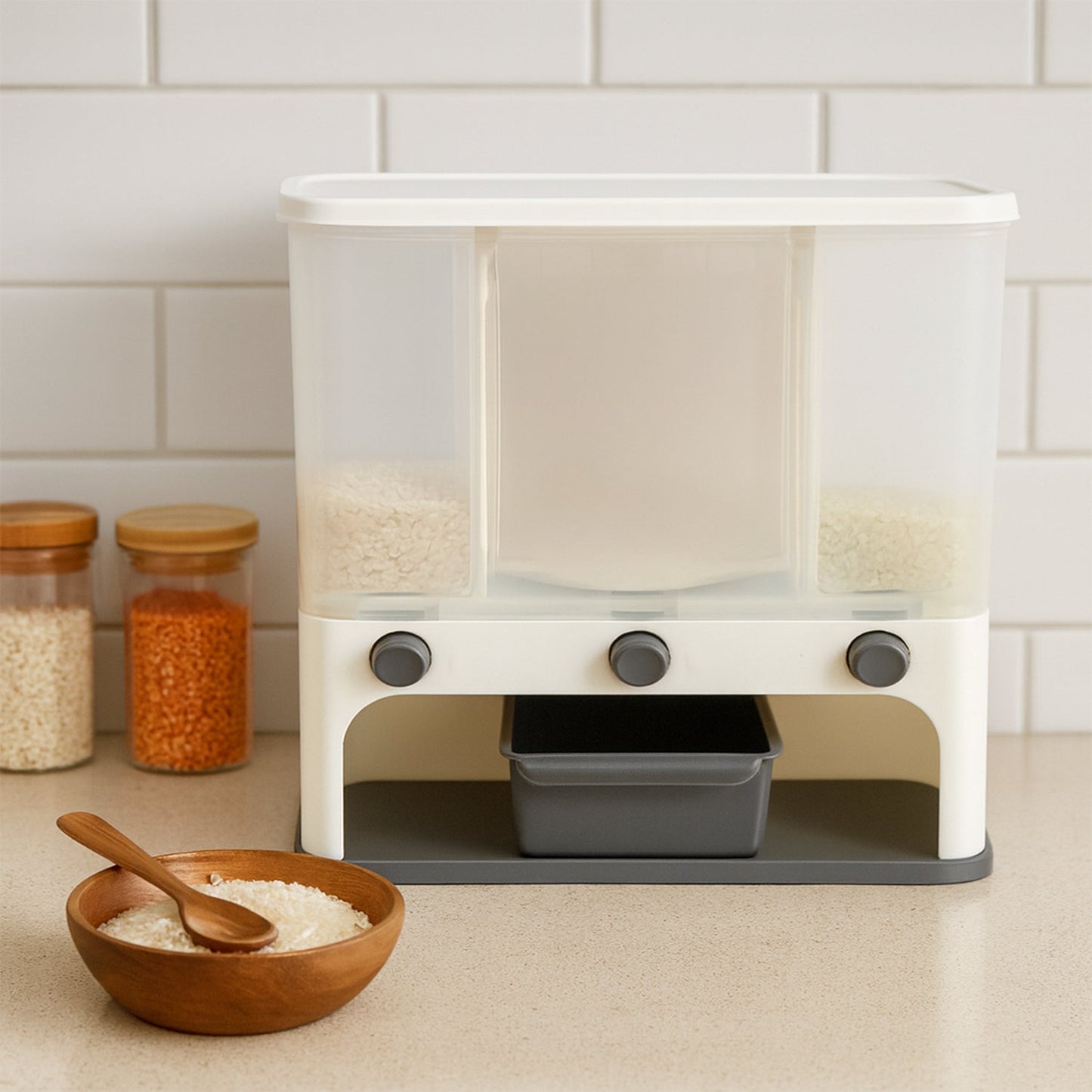 Easy Flow Cereal Dispenser for Kitchen 3 in 1 Push Button Wall Mount Container Your Brand