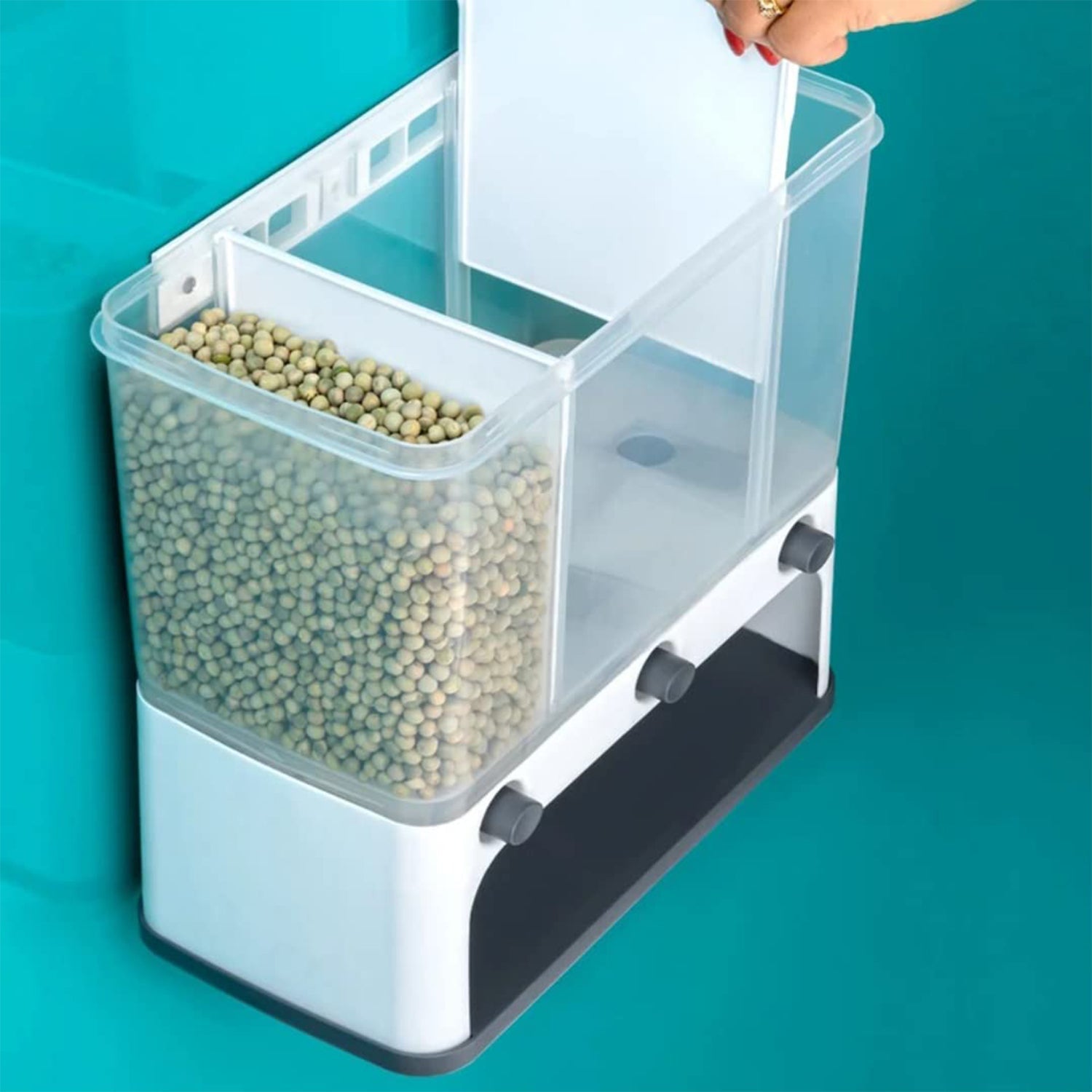Easy Flow Cereal Dispenser for Kitchen 3 in 1 Push Button Wall Mount Container Your Brand