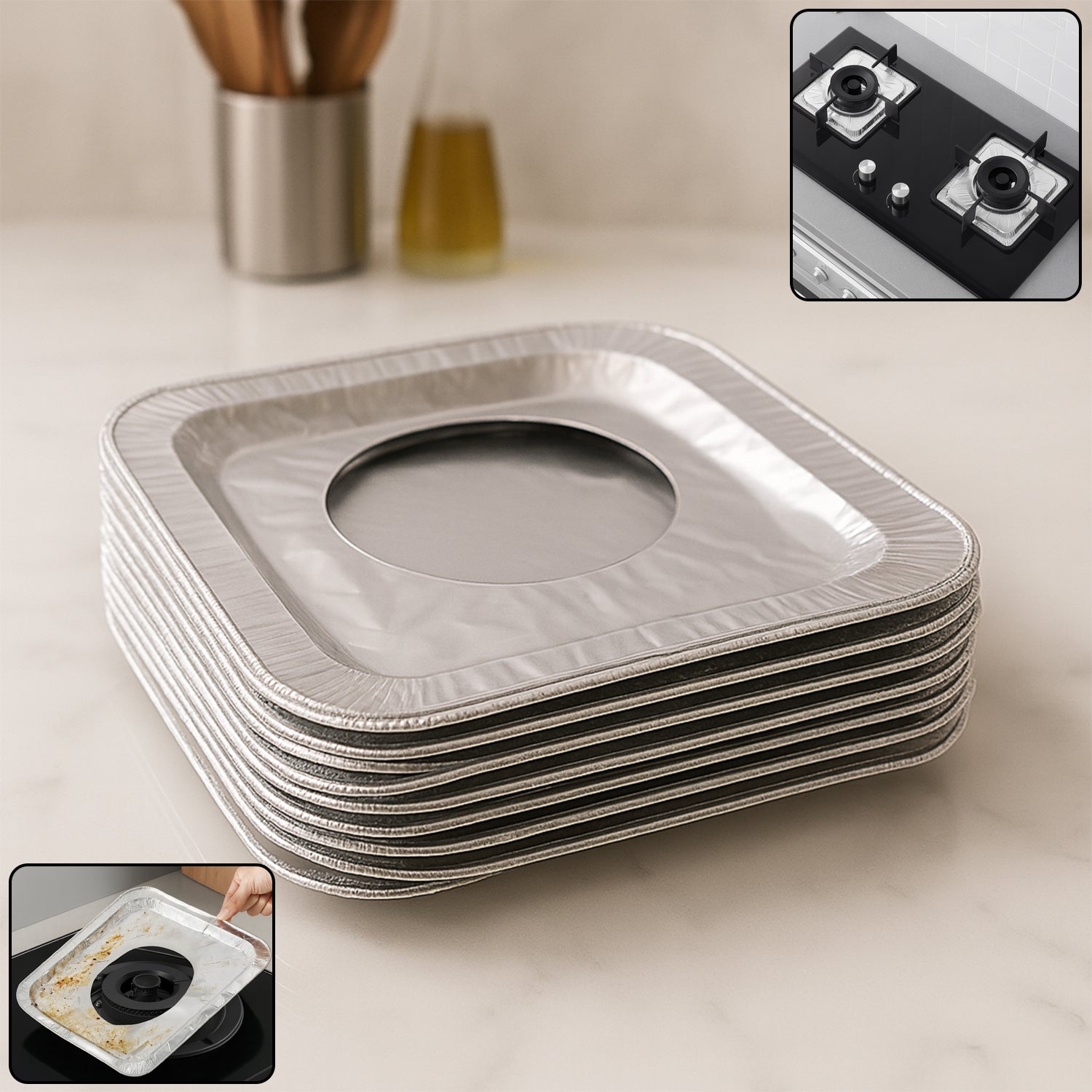 Aluminum Gas Stove Burner Protector Covers (10 Pc / 23x23 cm) signaturekarts