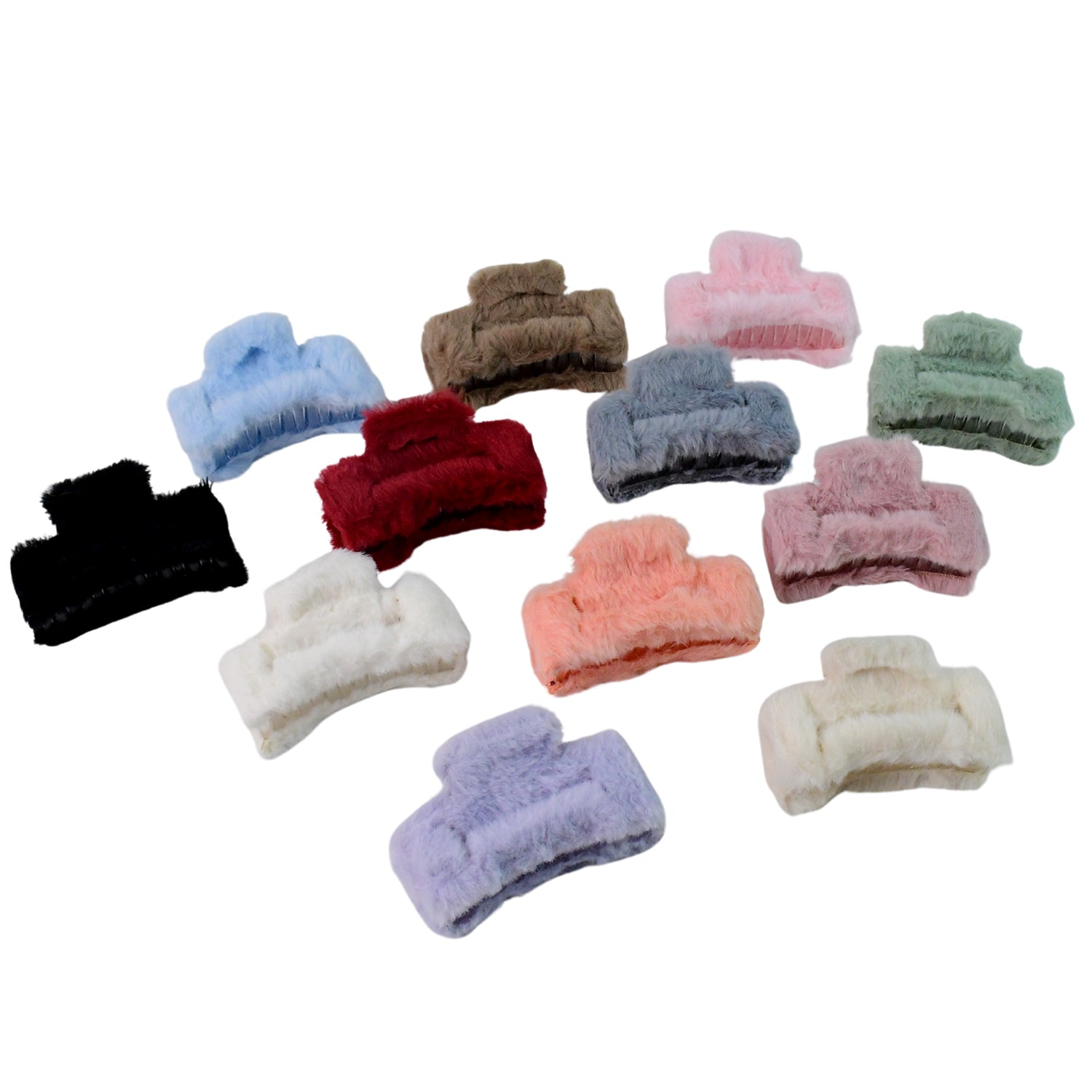 Big-Size Soft Faux Fur Hair Claw Clips (12 Pc) signaturekarts