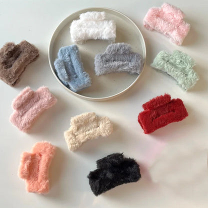 Big-Size Soft Faux Fur Hair Claw Clips (12 Pc) signaturekarts