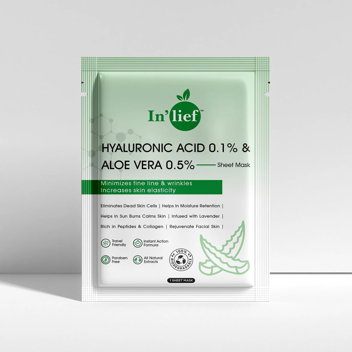 In’lief Hyaluronic Acid 0.1% & Aloe Vera 0.5% Hydrating Facial mask (1 Pc) signaturekarts