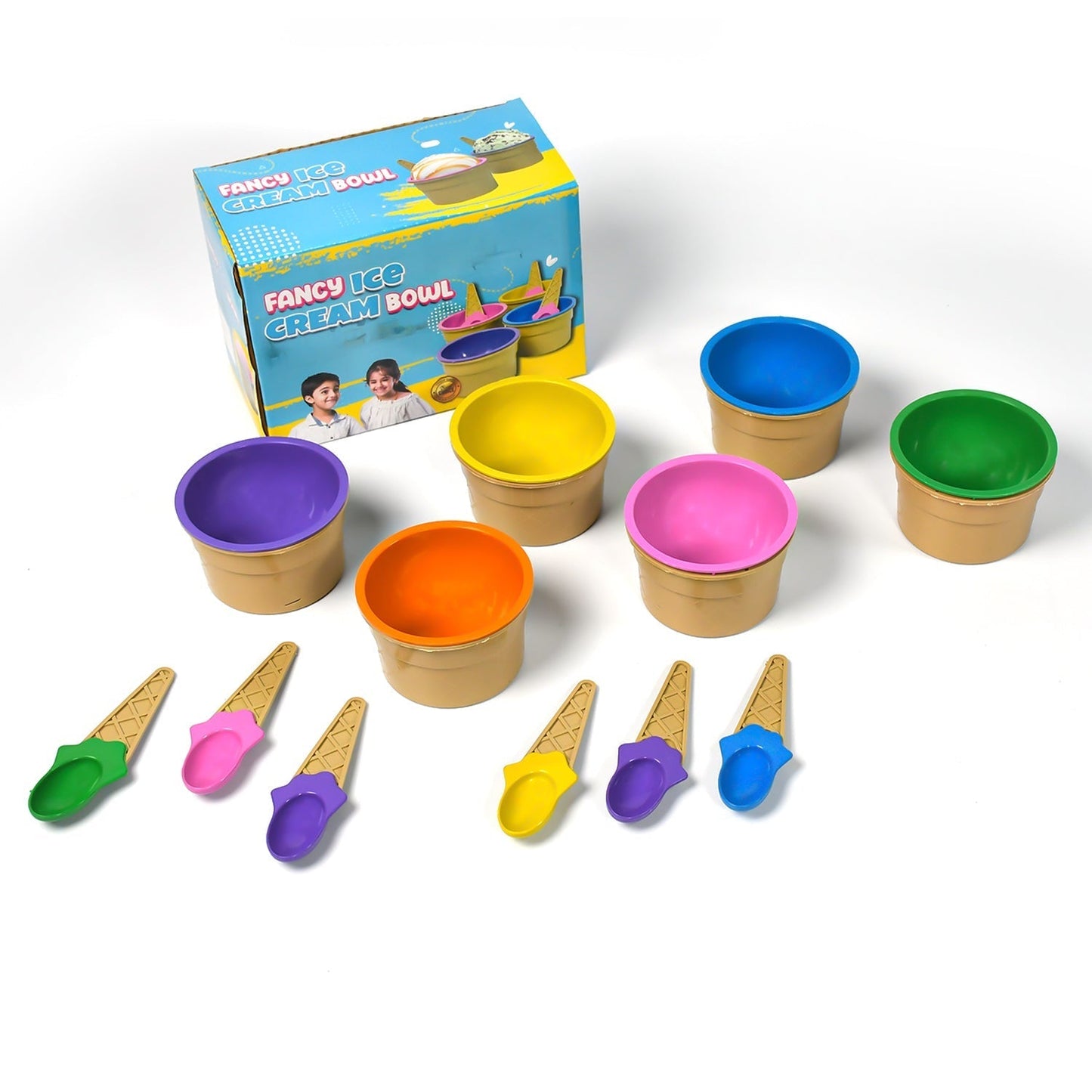 Premium Ice Cream Waffle Spoon Bowl Set (6-Piece , Color Box) signaturekarts