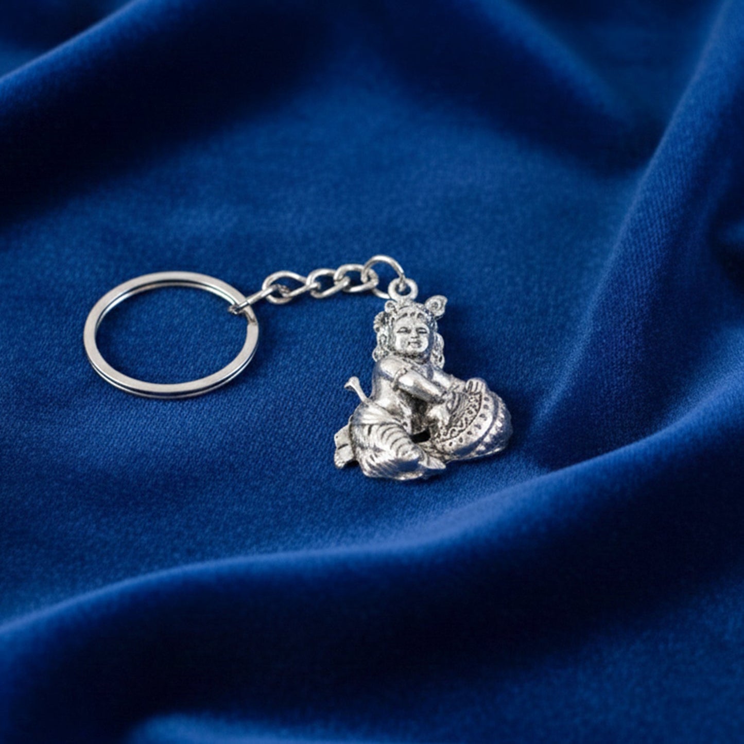 Premium Silver-Finish Metal Bal Krishna Eating Makhan Keychain (1 Pc) The Morsignaturekarts