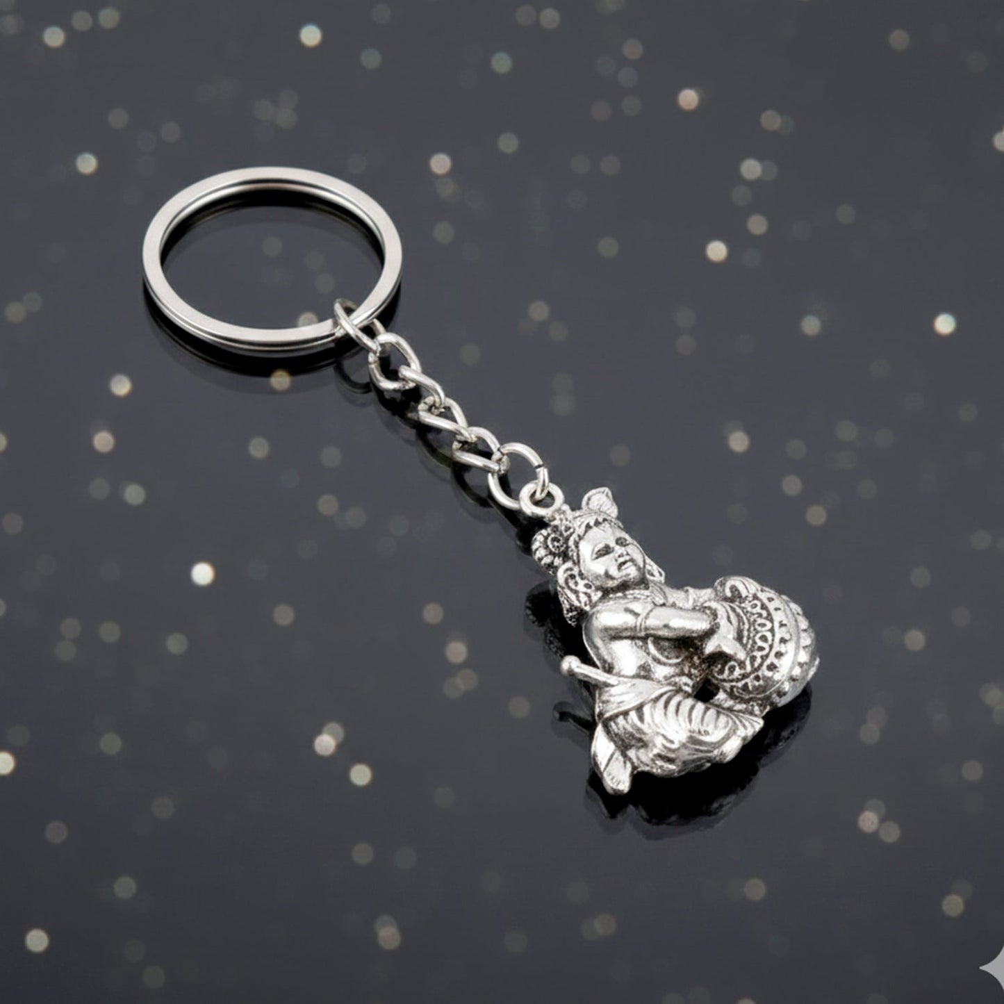 Premium Silver-Finish Metal Bal Krishna Eating Makhan Keychain (1 Pc) The Morsignaturekarts