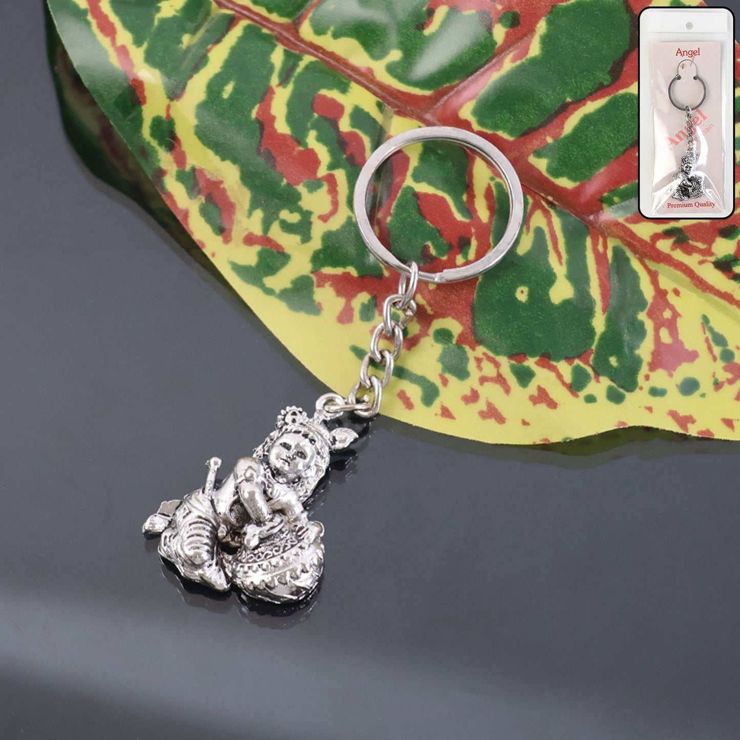 Premium Silver-Finish Metal Bal Krishna Eating Makhan Keychain (1 Pc) The Morsignaturekarts