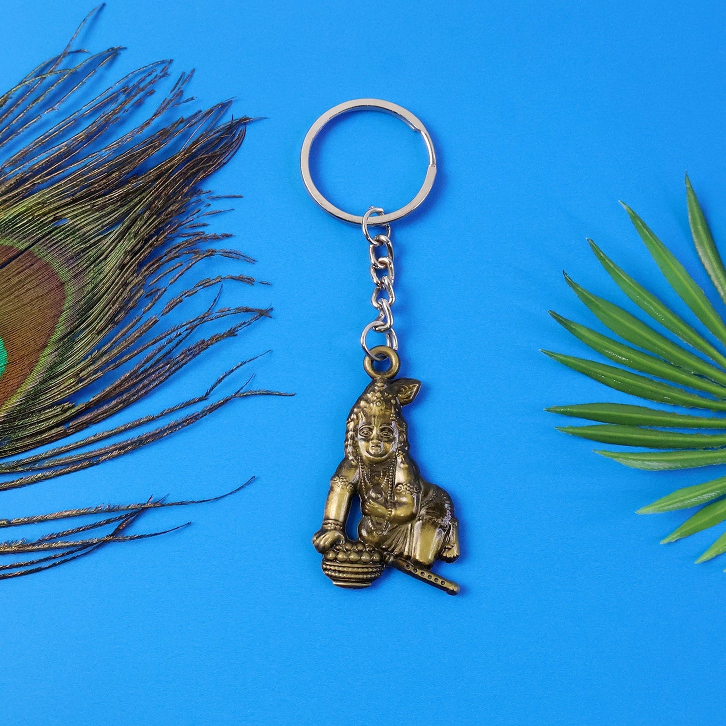Premium Antique-Gold Metal Bal Krishna Makhan Chor Keychain (1 Pc) The Morsignaturekarts