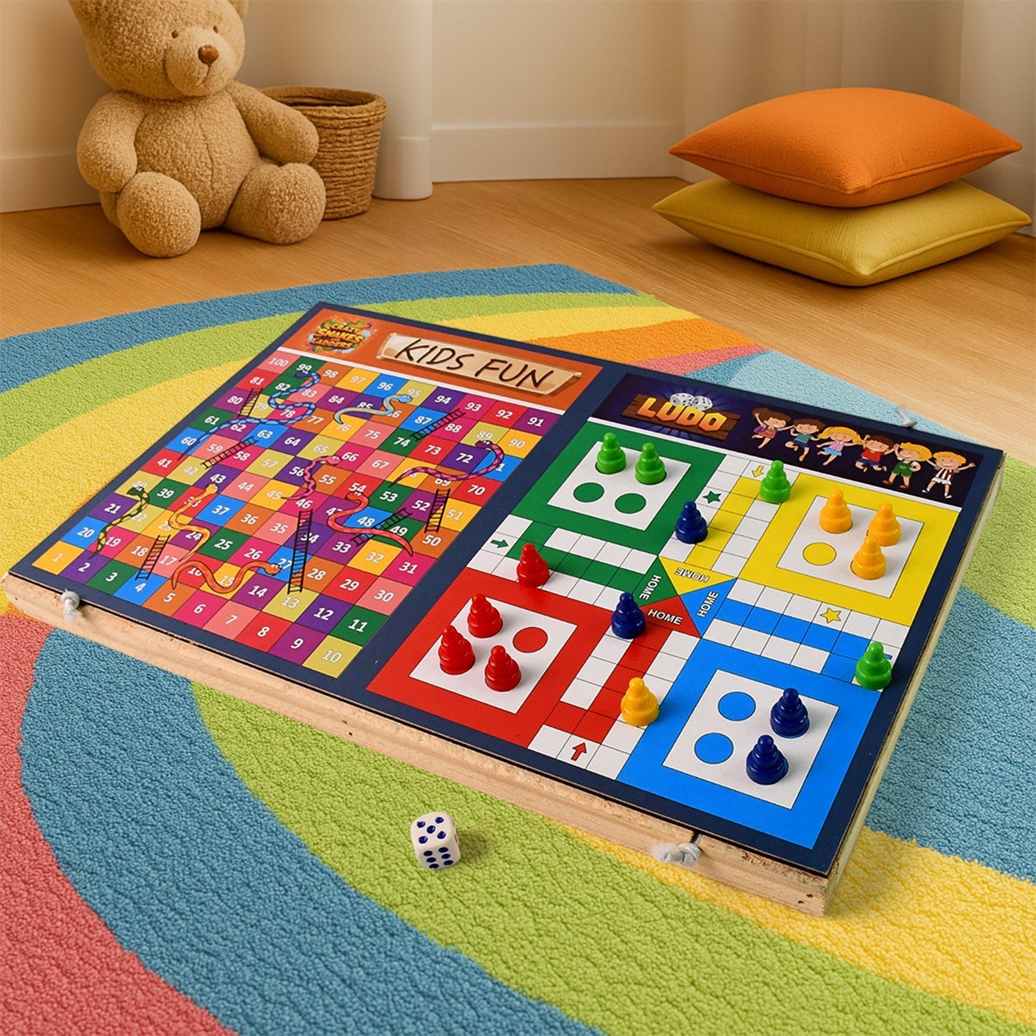 Wooden Board Game Set – Ludo, Snakes & Ladders, and Desktop Football (3-in-1) signaturekarts