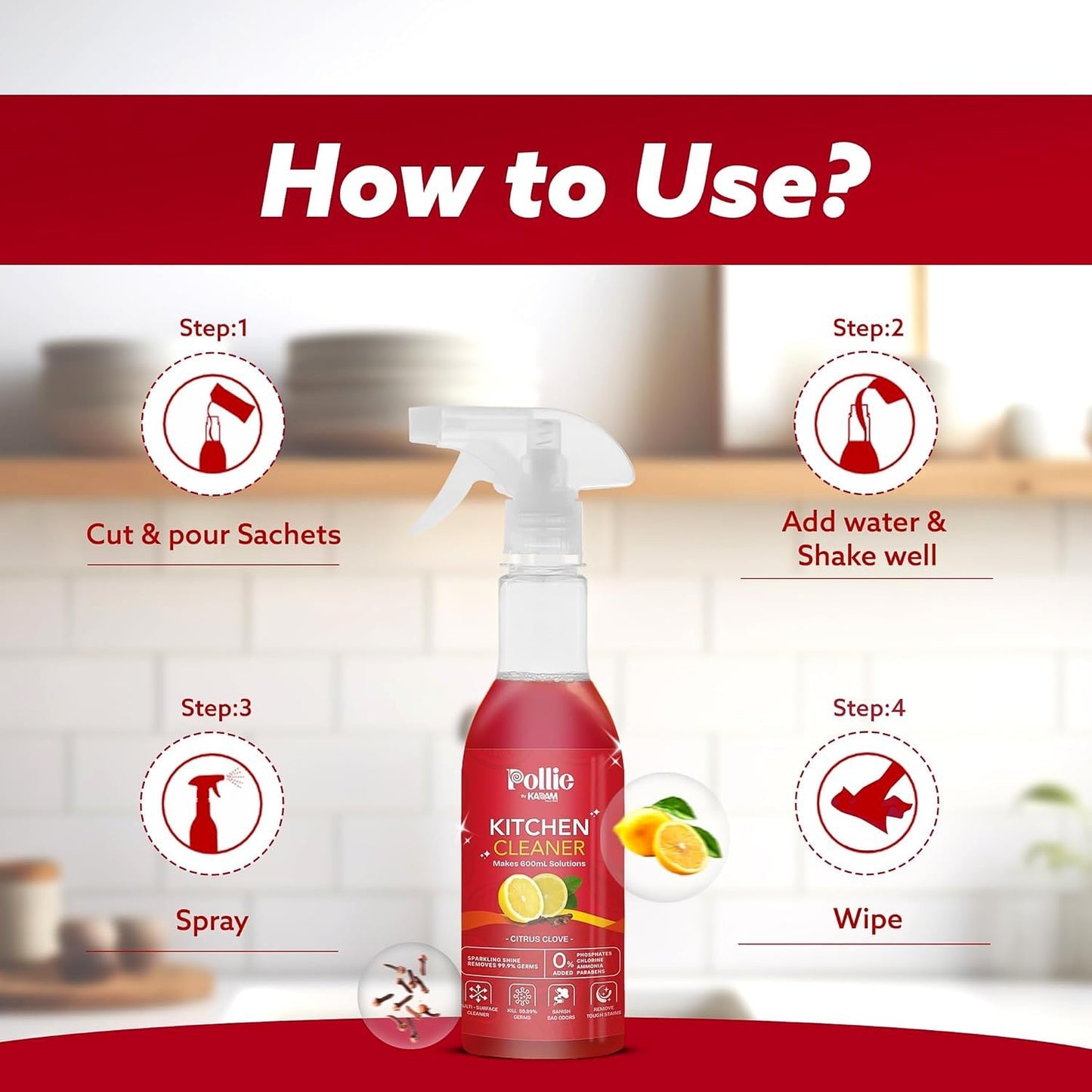 Pollic kadam Concentrated Kitchen Surface Cleaner Refill Kit with Spray Bottle signaturekarts