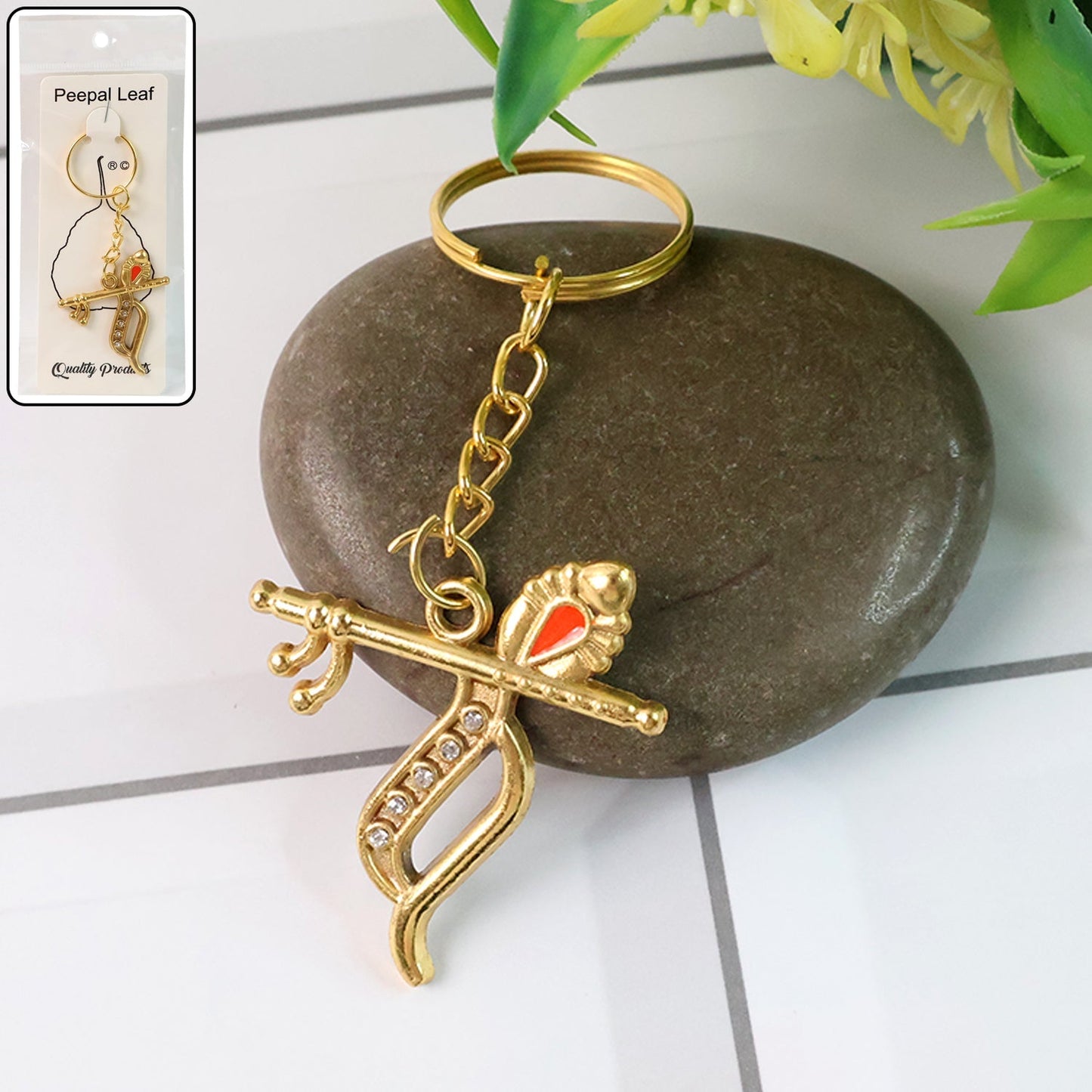 Flute and Peacock Feather Krishna Design Keychain (1 Pc) signaturekarts