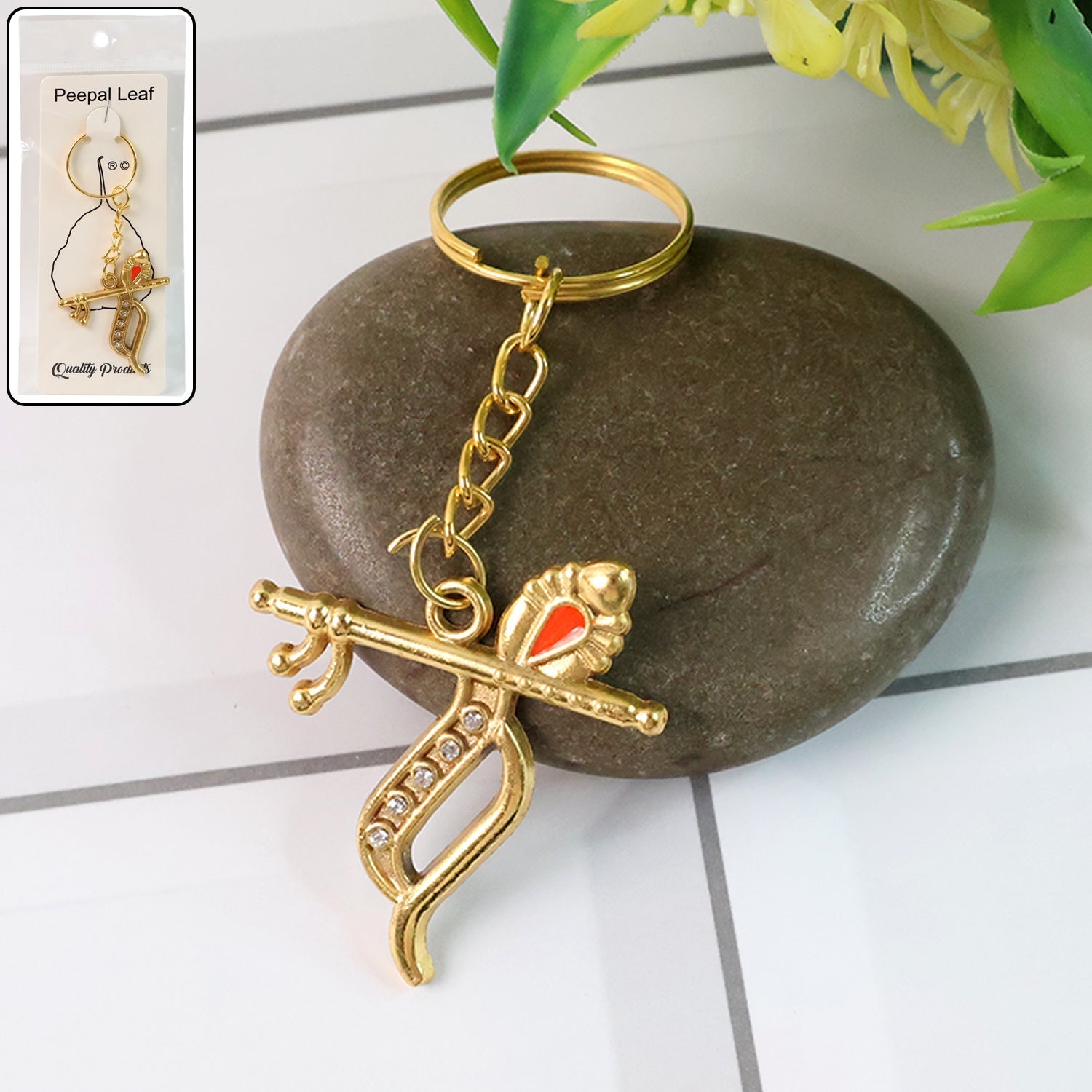 Flute and Peacock Feather Krishna Design Keychain (1 Pc) signaturekarts