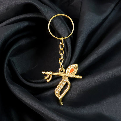 Flute and Peacock Feather Krishna Design Keychain (1 Pc) signaturekarts