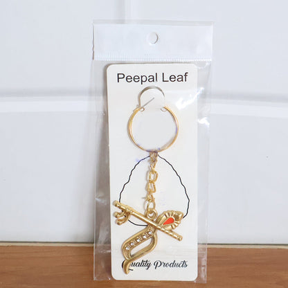 Flute and Peacock Feather Krishna Design Keychain (1 Pc) signaturekarts