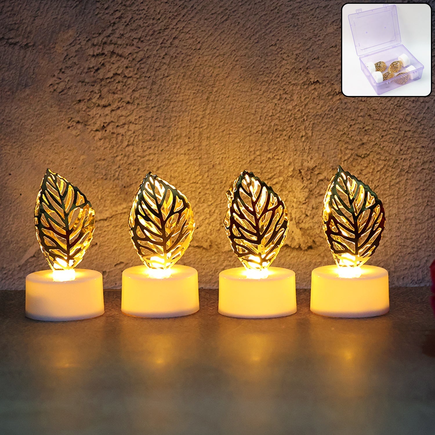 Decorative Golden Leaf Shaped Flameless LED Candles (4 Pc) signaturekarts