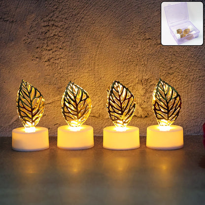 Decorative Golden Leaf Shaped Flameless LED Candles (4 Pc) signaturekarts