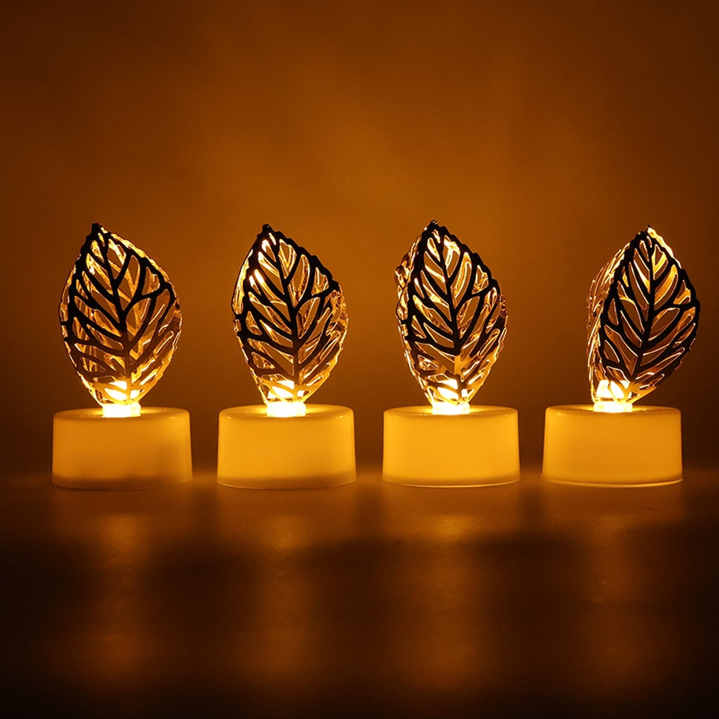 Decorative Golden Leaf Shaped Flameless LED Candles (4 Pc) signaturekarts
