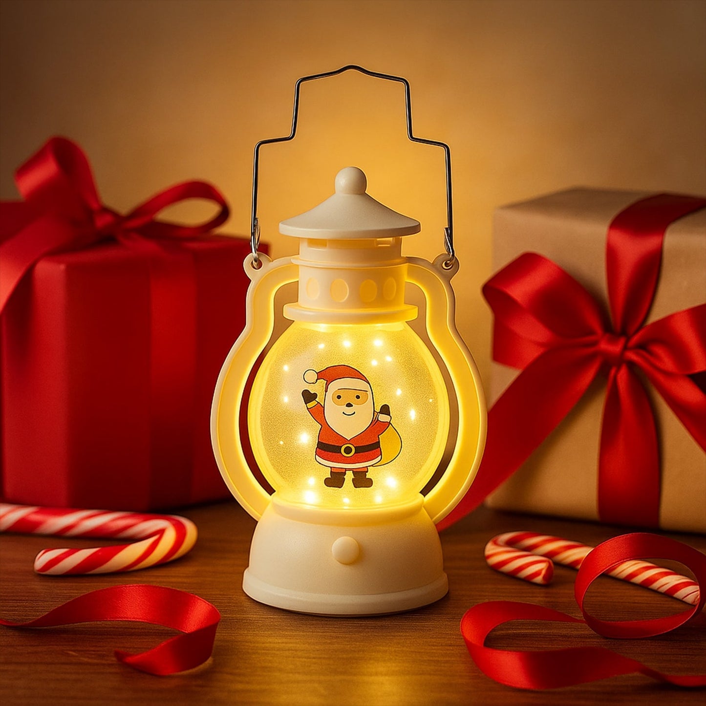 Mini LED Decorative Lantern with Santa Figurine & Handle (1 Pc) signaturekarts