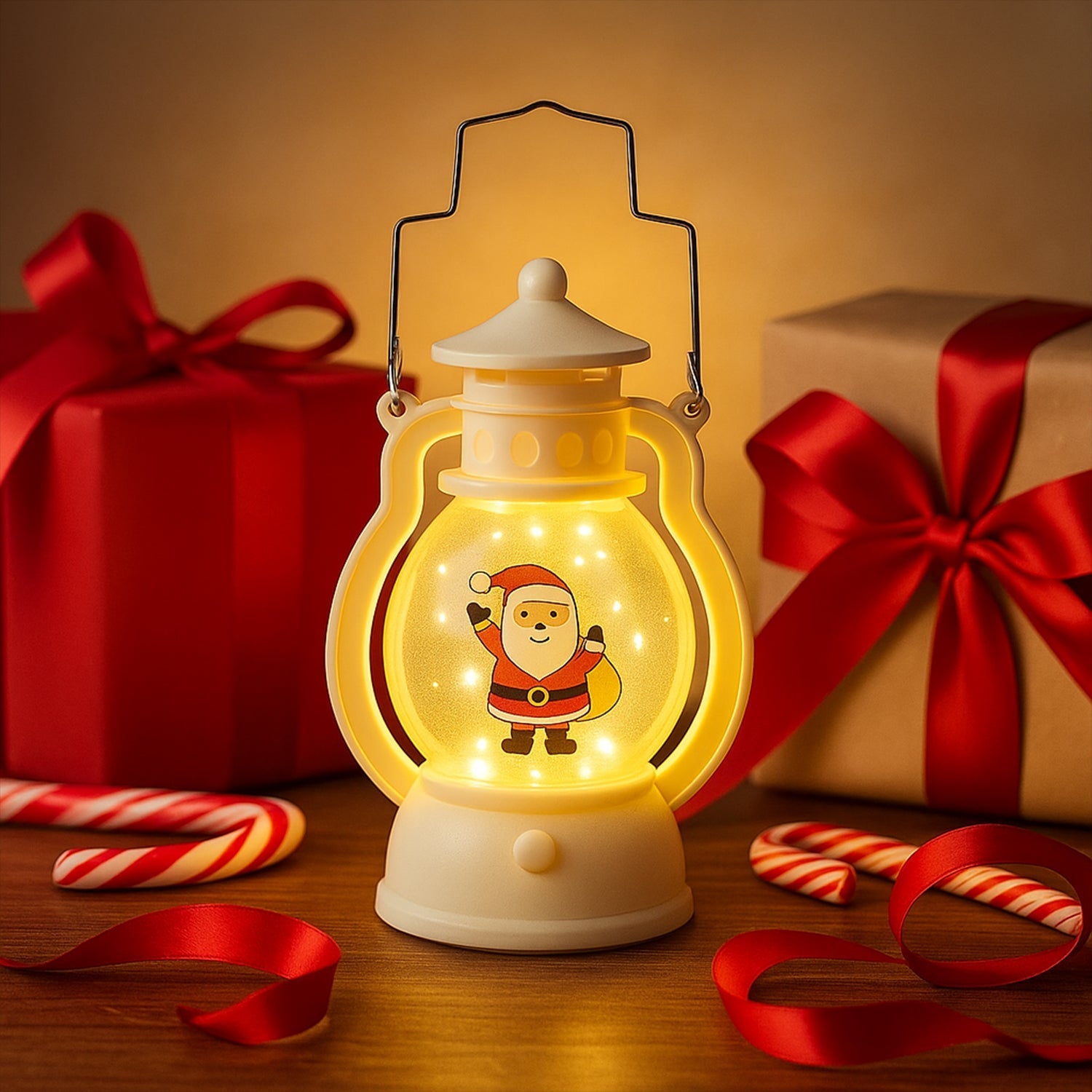 Mini LED Decorative Lantern with Santa Figurine & Handle (1 Pc) signaturekarts