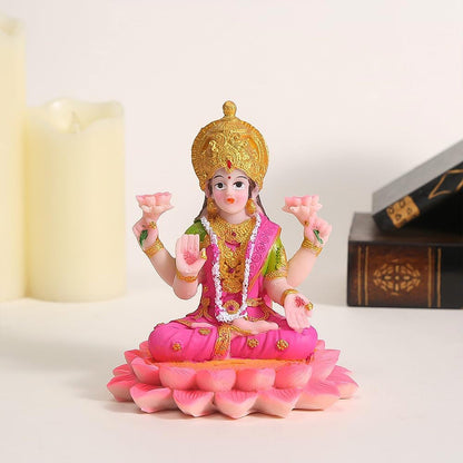 Beautiful Decorative Lakshmi Mata Idol Sitting on Lotus (1 Pc) signaturekarts